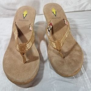 Volatile Woven Tan Wedge Sandals